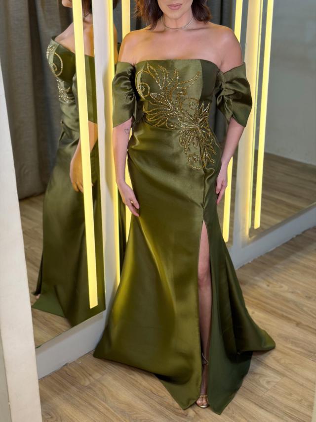 Vestido Brunei Verde Oliva Escuro 