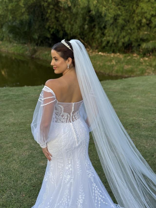 Vestido de Noiva Sereia com Mangas Longas em Tule (758)