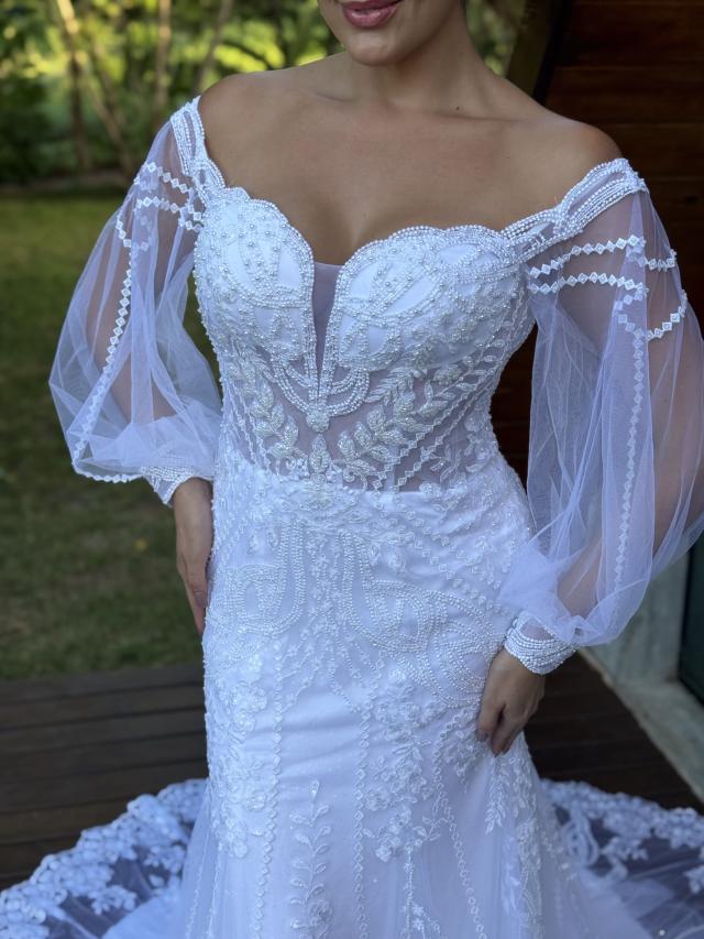 Vestido de Noiva Sereia com Mangas Longas em Tule (758)