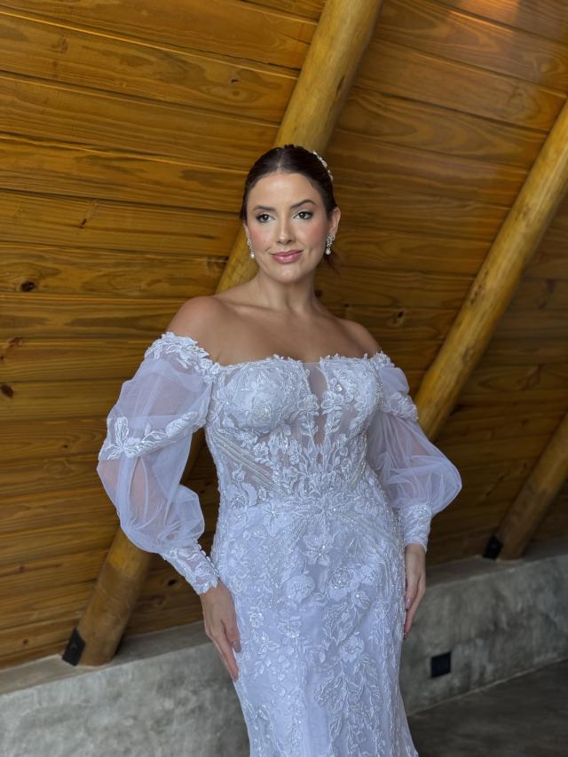 Vestido de Noiva Sereia com Mangas Longas em Tule (755)