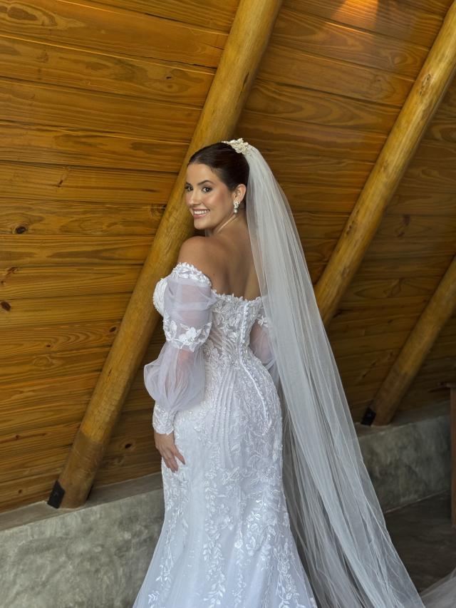 Vestido de Noiva Sereia com Mangas Longas em Tule (755)