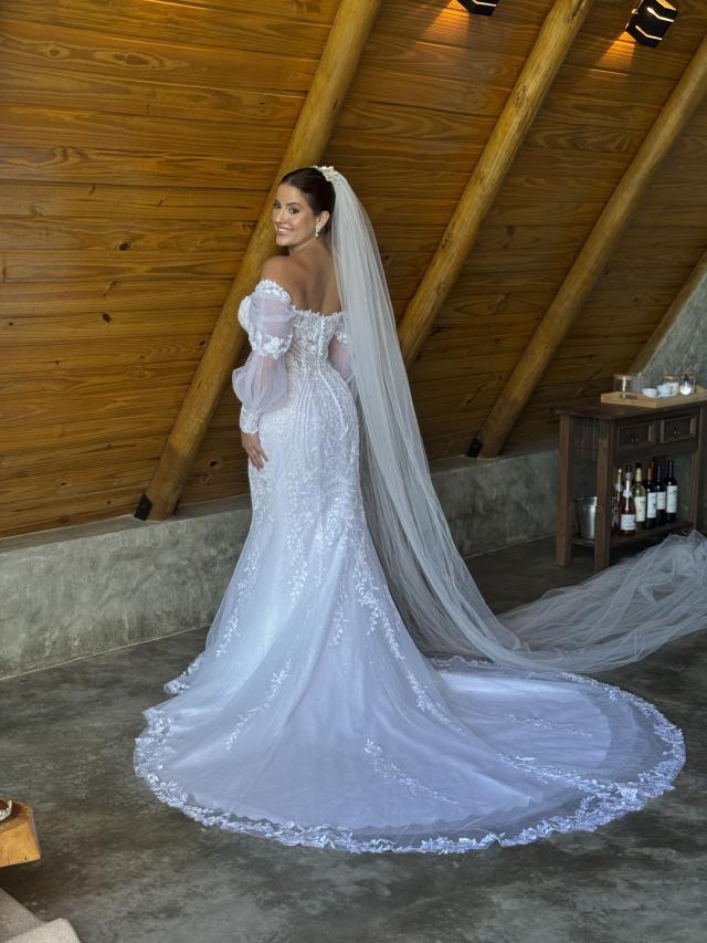 Vestido de Noiva Sereia com Mangas Longas em Tule (755)
