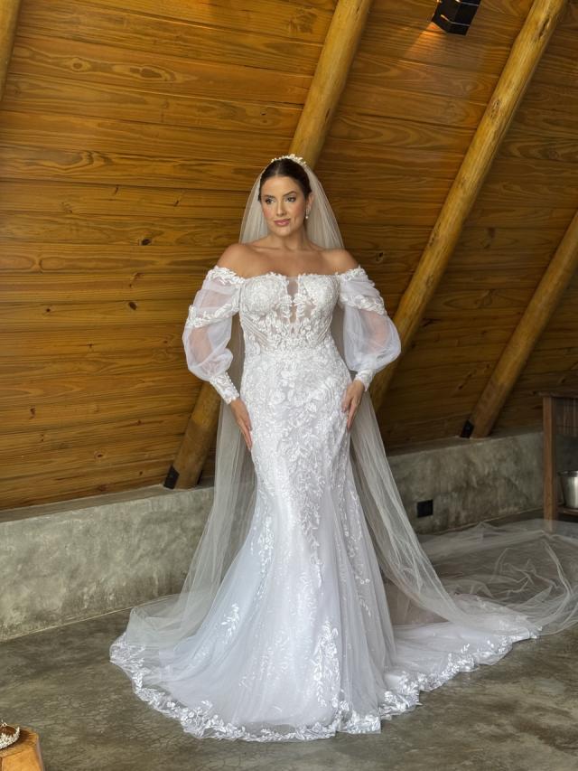 Vestido de Noiva Sereia com Mangas Longas em Tule (755)