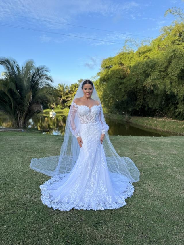 Vestido de Noiva Sereia com Mangas Longas em Tule (758)